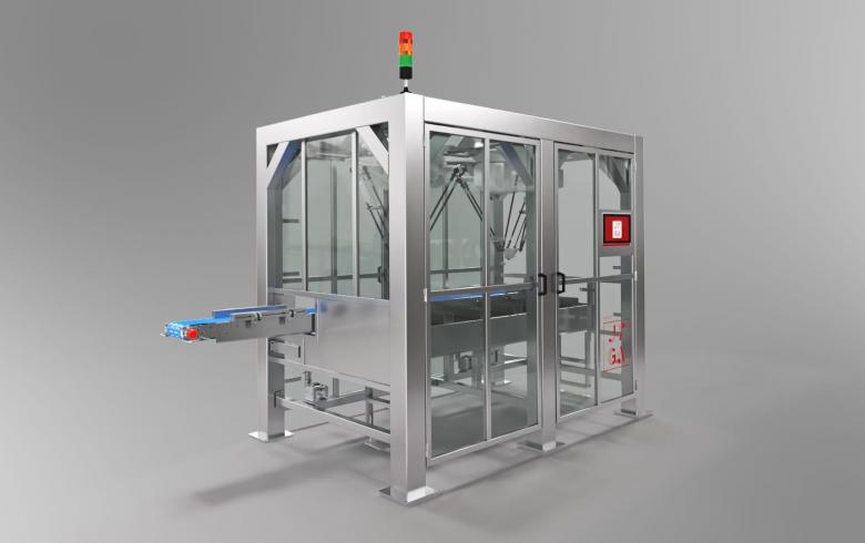 Vue extérieure de la cellule robotisée de chargement d'étuyeuse