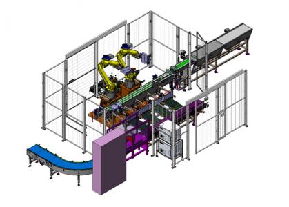 plan encaisseuse en caisse américaine de sachets flowpack