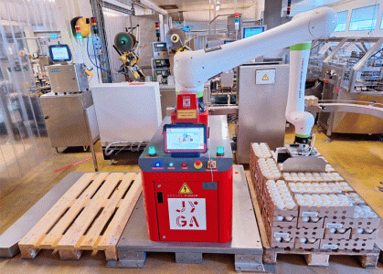 Cobot de palettisation de barquettes de fromages