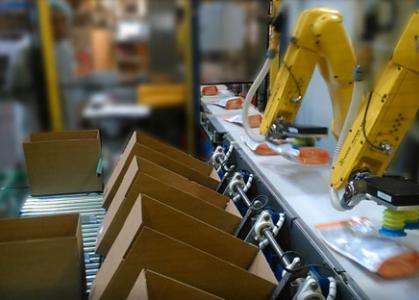 encaissage robotisé en caisses américaines pour le secteur petfood