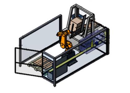 Plan 3D d'un système de chargement robotisé de magasin d'encaisseuse wrap