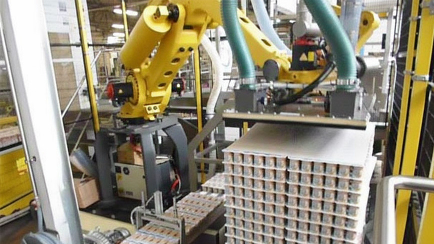 Palettisation robotisée de yaourt